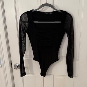 Nasty Gal Black Mesh Long Sleeve Bodysuit